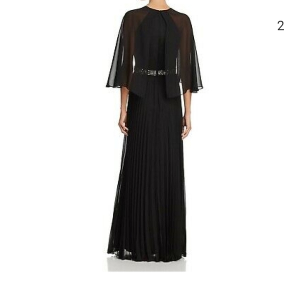 𝅺Laundry by Shelli Segal Women's Black V Neck Cape Sleeve Chiffon Evening Gown - Picture 2 of 11